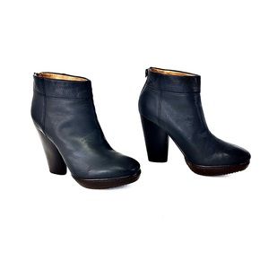 Modern Vintage Black Leather Platform Ankle Boots